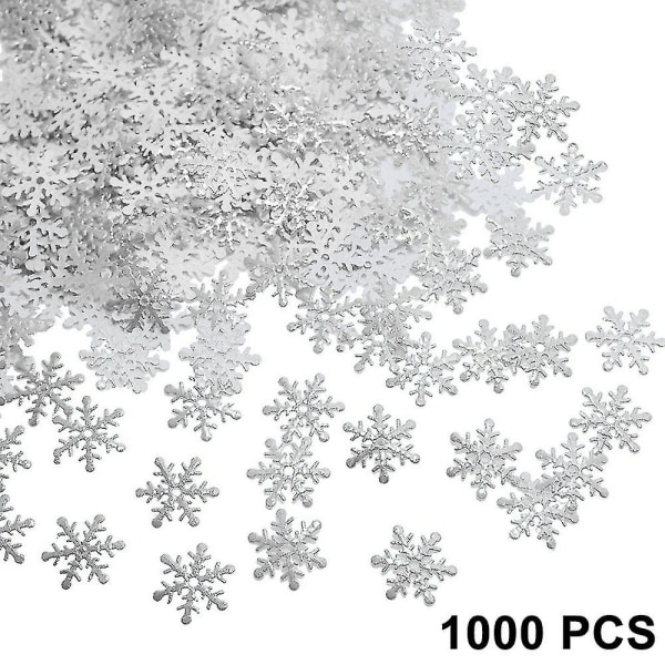 1000 st Snöflingor Konfetti dekorationer Silver