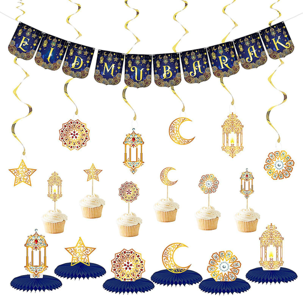 Ramadan Party Dekoration Supplies Set Dra Flagga Eid Mubarak Moon Hiss Flagga Multicolor