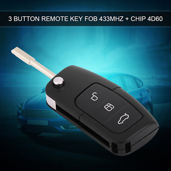 3-knapps fjärrnyckelring 433MHz med Chip 4D60 för Ford Focus