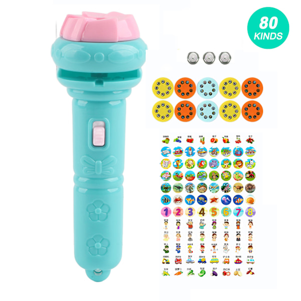 Kids Projector Flashlight Different Animal Patterns Early Education Science Projector Luminous ToyBlue (80 Patterns)