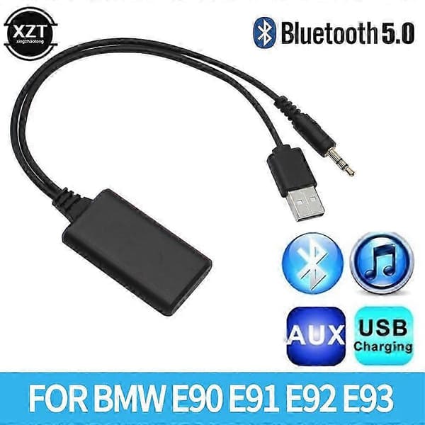 Bluetooth 5.0 bilstereo-adapter for E90 E91 E92 E93 - USB- og 3,5 mm AUX-inngangsmottakerkabel Musta