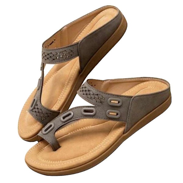 Sommer Grå Ortopædiske En-Tå Flade Slides Sandaler til Kvinder