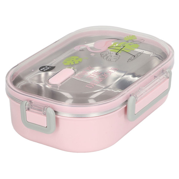304 Rustfrit Stål Lunchboks Rumfordelere Varmeisolerende Bento Lunchboks Illustrationsstil Lækagesikker Beholder til Studerende Børn Transparent Pink Fugl