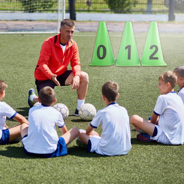10 stk 23 cm Grønne Fotballtreningskjegler Nummer 0-9 Fotballbarriere Markører