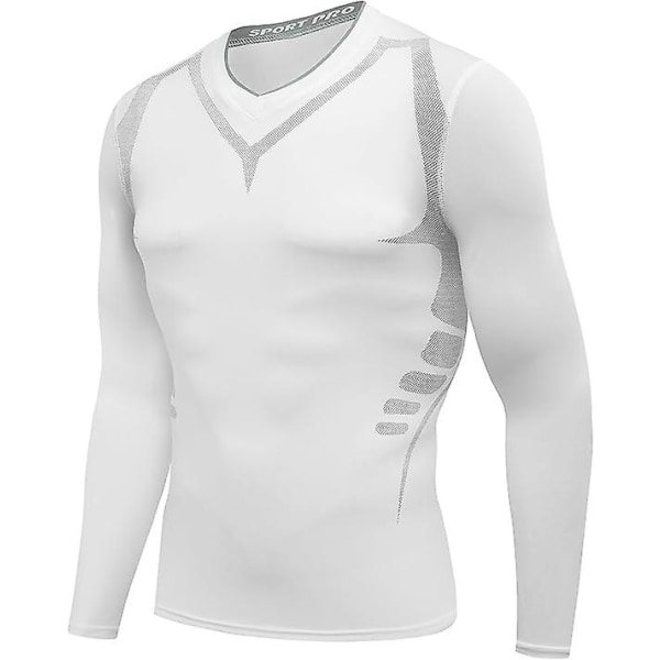 Långärmad kompressionstopp för män Cool Dry Tight Baselayer Hela säsongen för löpträning white 3XL