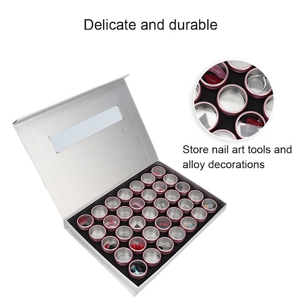 35 platser Tom Nagel Manikyr Smycken Förvaringsbox Fodral Hållare Nail Art Tips Nagelverktyg ContainerRose Gold + Silver
