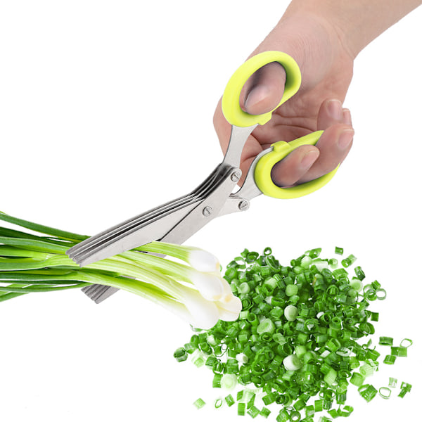 Rostfritt stål 5-lagers kökssax Scallion Sushi Strimlad Tool (Gul)
