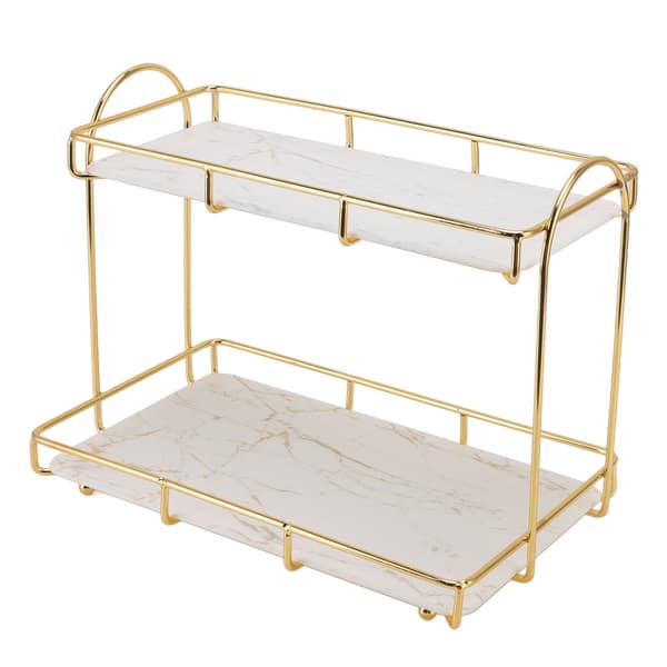 Bathroom Storage Gold White 2-Tier Makeup Shelf Humanized Structure Anti-Slip Counter Organizer L
