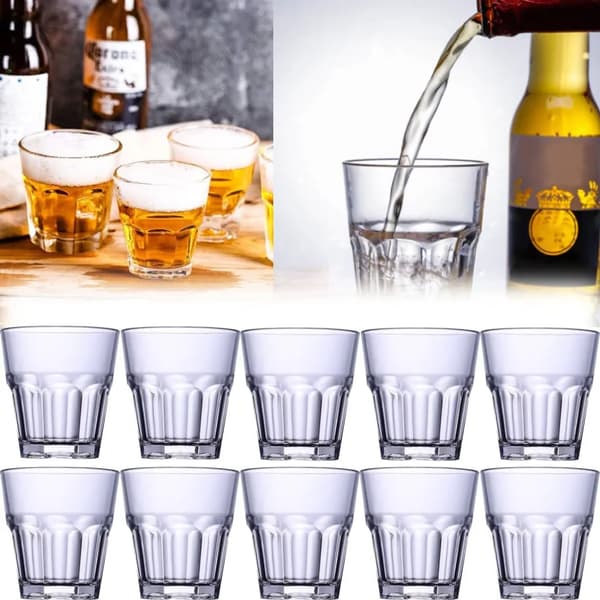 10x 170 ml olutmuki, läpinäkyvä kahdeksankulmainen akryylimuki, vesimuki, viskimuki, baarimuki