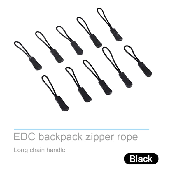10x Dragkedja Dra Slider Sladd Rep Dragar Endar Lås Zip Clip Spänne för väska EDC Svart