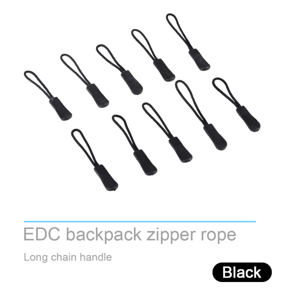 10x Lynlås Træk Slider Snor Træk Ender Lås Zip Clip Spænde til Taske EDC Sort