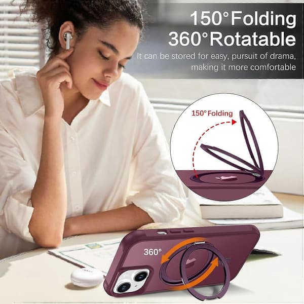 TIANYING Magnetisk iPhone 14 Plus-deksel, Mobildeksel iPhone 14 Plus [Kompatibel med MagSafe] Roterbar Ringholder Stativ Design Støtsikker Himmelblå Wine Red