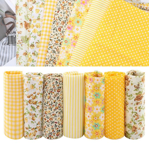 7 pcs 25*25 cm Cotton Fabric DIY Assorted Squares Pre-cut Bedding Suite Quarters Bundle (Yellow)