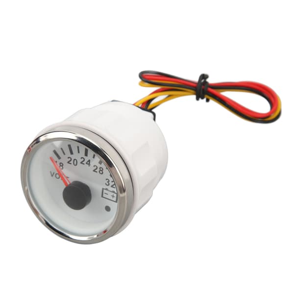 52mm Voltmeter Måler 18V‑32V Hvit Skive Sølvramme Universal Elektrisk Pointer Spenningsmåler for RV Båt DC9‑32V