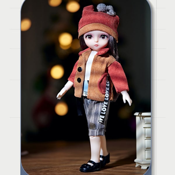 Doll Toy 12in 5D Eyes Joints Pretty Clothes Doll Toy Playset for Home Libra