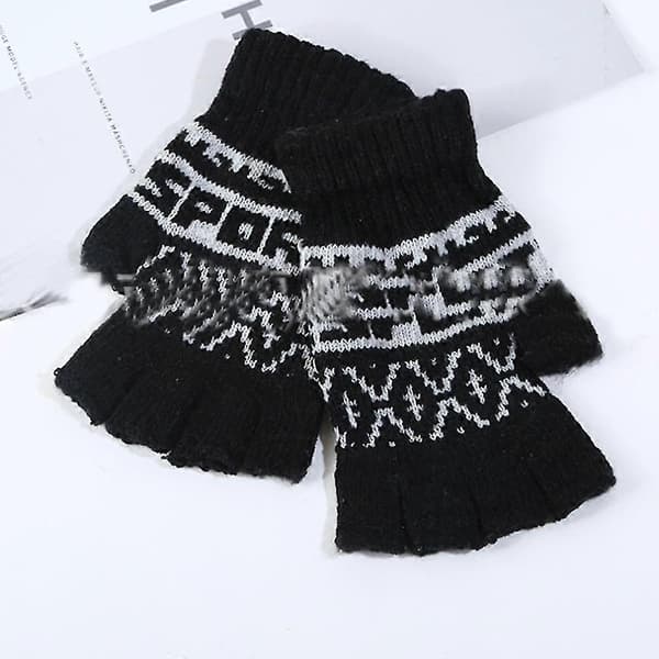 【LD】Unisex Halvfinger Vinter Stretch Stickad Fingerlös Universalstorlek style 2