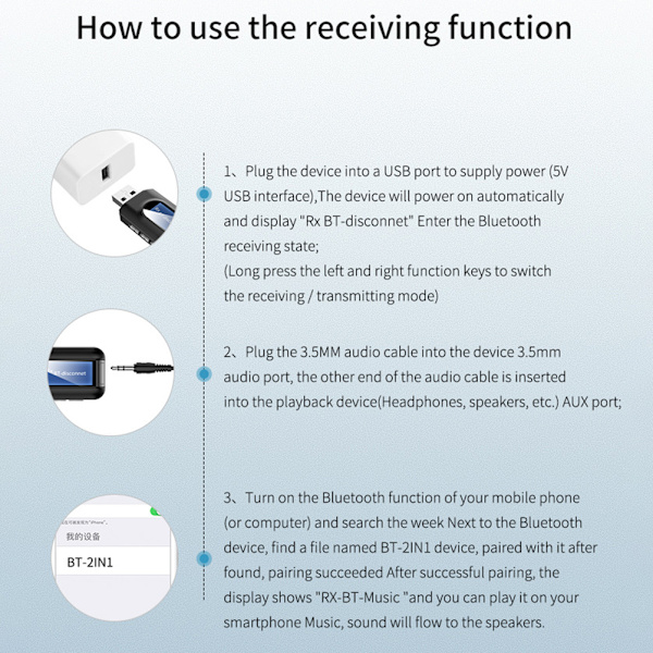 USB Bluetooth-lähetin-vastaanotin 2-in-1 langaton 5.0 sovitin LCD-näytöllä 3,5 mm AUX stereo tietokoneelle, televisiolle, autolle, kuulokkeille