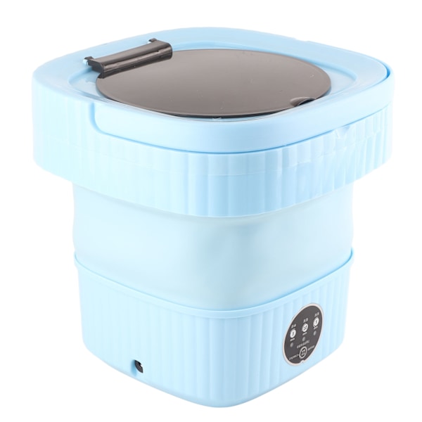 Liten hopfällbar tvättmaskin TPE och PP 100‑240V Inbyggd dehydrator 6L Mini Bärbar Hinkbricka för Underkläder Strumpa Blå US Plugg