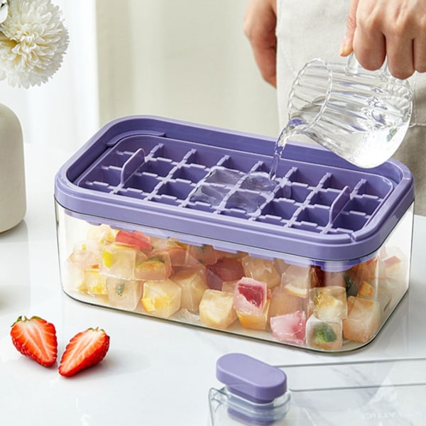 Iskubbricka Dubbellager 64st Ice Maker Box Hem Press Easy Release Ice Frys Förvaringsbox Lila