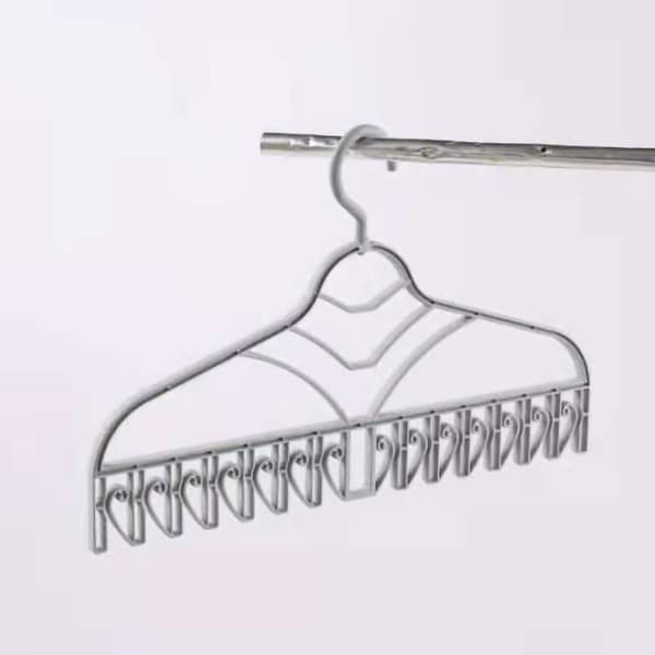 Multifunctional Drying Rack Plastic Seamless Wrinkle-Free Clothes Hanger with V-shaped Clip Hook for Bra Socks Grey