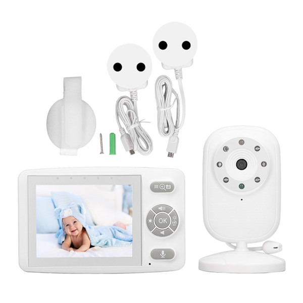 Babymonitor 3,5-tommer skærm natlys To-vejs kommunikation adgangskode Babyvideomonitor 100‑240V EU-stik