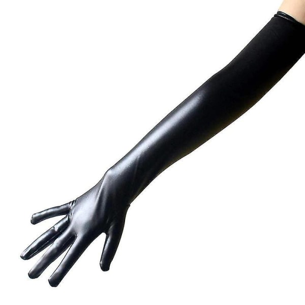 Sexede sorte lange elastiske patentlæderhandsker 54 cm Pole Dance Performance Halloween kostume Black