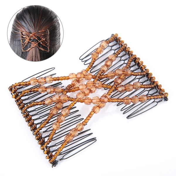 Magic Hair Comb Clip Beads Stretchy Double Comb Hair Disk Coffee