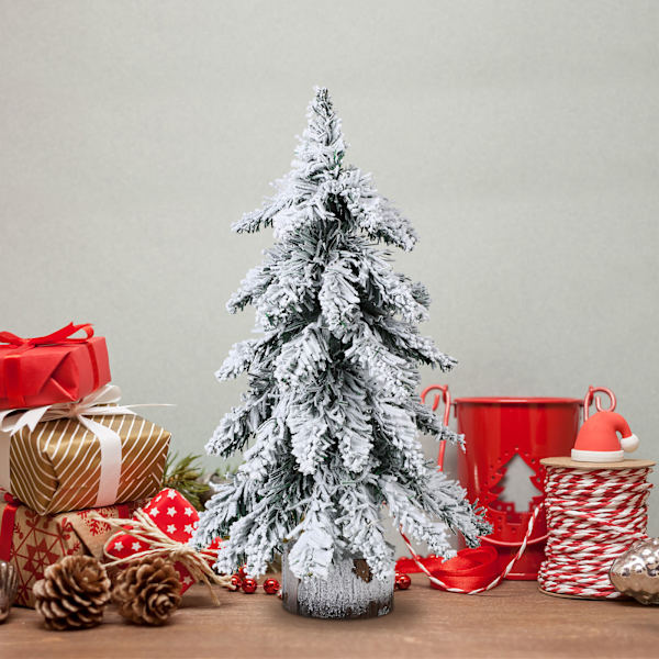 45 cm flockande julgran med ljus PVC-minijulgran konstgjord julgran Jul skrivbordsdekoration
