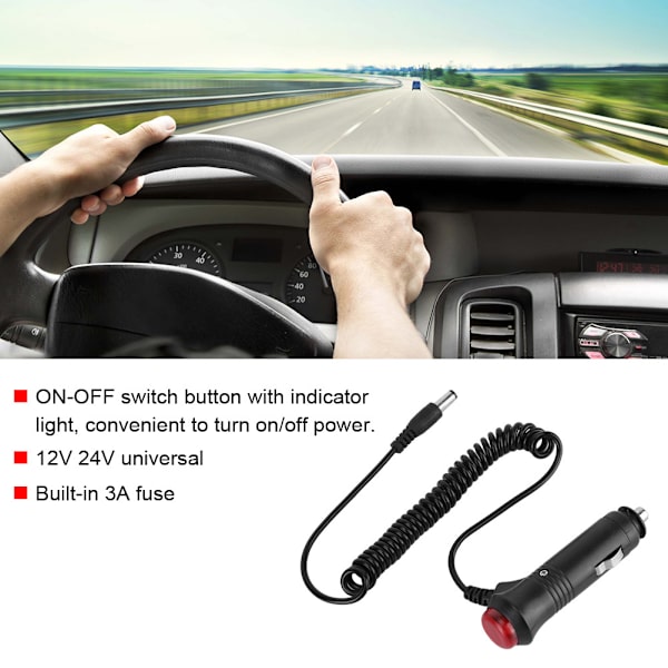 12V 24V Car Motorcycle Cigarette Lighter Socket Adapter Cable with ON Off Switch Fuse