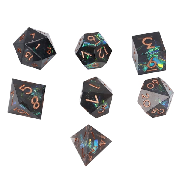 7 kpl Polyhedron-hartsipeliäiset Värilliset Noppakokoelma Numeroidut Lautapeleille Musta