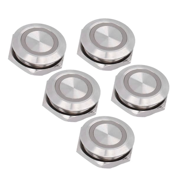 5pcs Momentary Push Button Switch Metal Auto Reset Ultra-thin Waterproof with LED 19mm DC3~6V Yellow