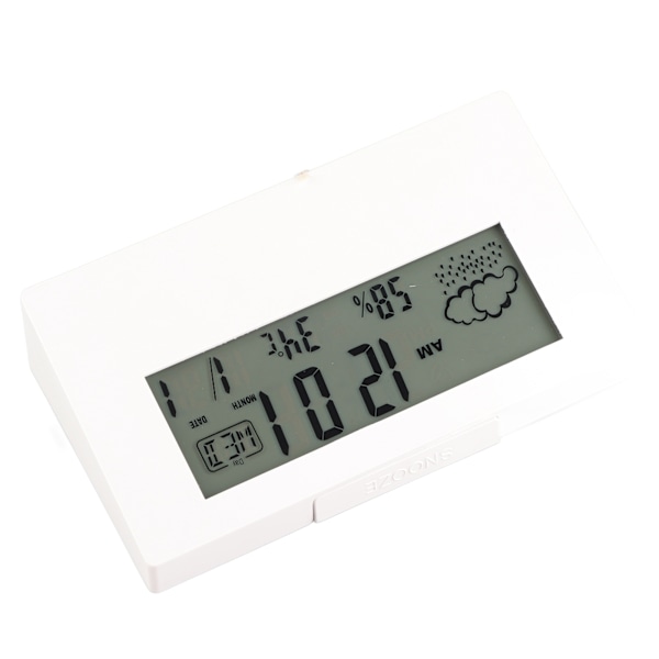 LCD Digital Väckarklocka Klar Display Enkel Design Digital Termometer Hygrometer för Hem Sovrum Skola Kontor 2158L Vit med ljus