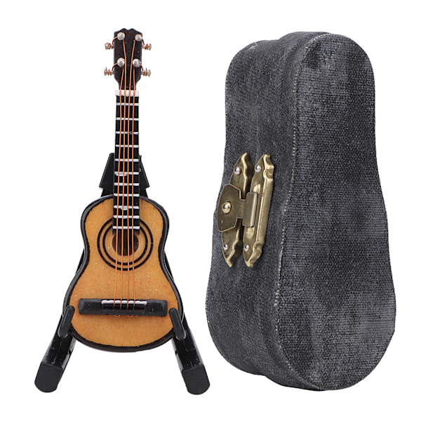1：12 Mini träinstrumentgitarr med läderlåda modellsimuleringstillbehör för dockhus