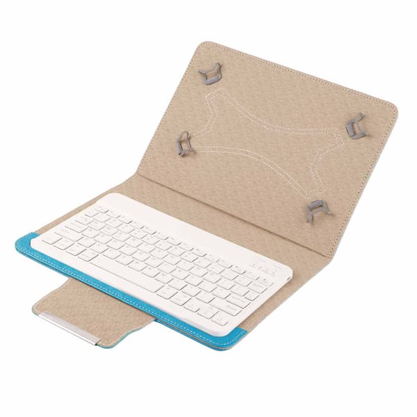 Blått tablettskyddset med vitt Bluetooth-tangentbord - Universal 9,7-10,1 tums skyddsfodralhållare