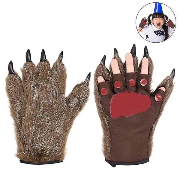Varulvshandskar Paw Fingerless Winter Plush Gloves 1 par