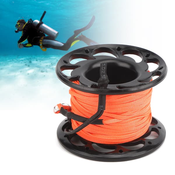 15 m Plastic Wire Reel with Double-Headed Hook Dive Marker Buoy Rope Wheel Guide Wire Spool Black