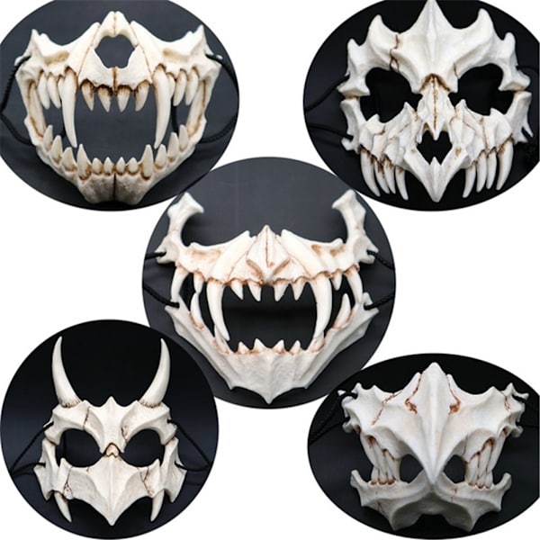 Halloween Cosplay Hartsimaske Japanilainen Lohikäärmejumalan Maske Eläinteemallinen Juhla Eläinten Luuranko Puolimaske