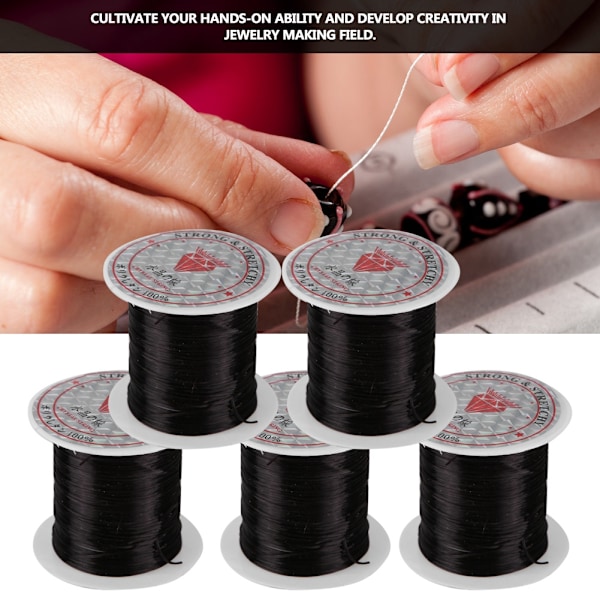 5 ruller Crystal Line Beads String Wire Smykke Material Elastisk Tråd for Smykke DIY (Svart)