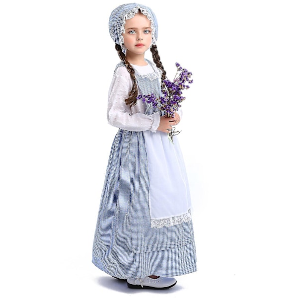 Pioneer Girl Prairie Kjole Halloween Kostyme S Blå
