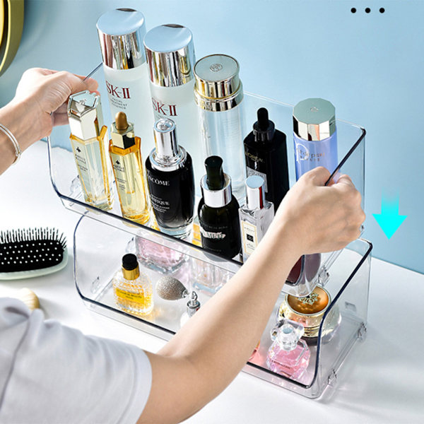 Kosmetisk Vitrine Multifunktionel Stabelbar Plast Transparent Makeup Organizer til hjemmet 32x15x12,8cm/12,6x5,9x5,3in