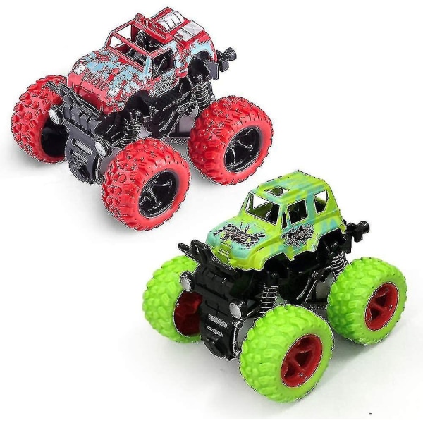 Monster Trucks Leksaker, Monster Trucks Tröghetsbilleksaker Friktionsdrivna bilar för barn -2-pack (röd och grön)