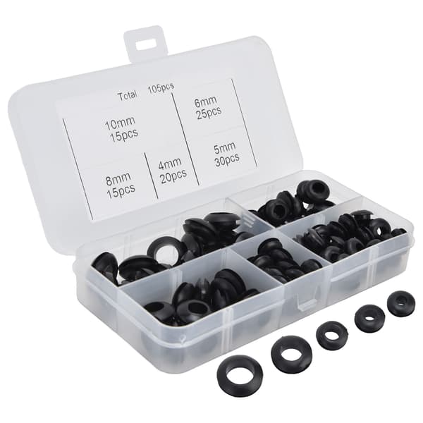 105 st Grommet sortimentssats Gummi Elektriska packningsringar Ledningar VVS Skyddsspole