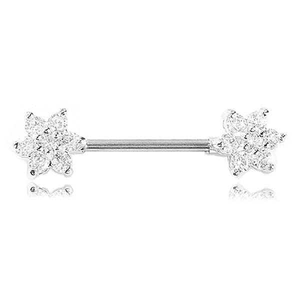 Sexiga kroppspiercing smycken Kirurgiskt stål Zirkon Blomma Nippel Ring (Silver)