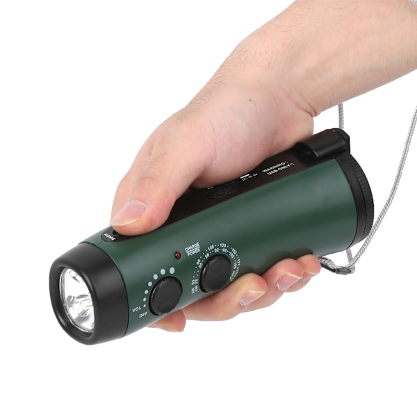 Plast utomhus handvev multifunktions ficklampa Radio nödläge LED ficklampa Mobiltelefon Laddning Grön