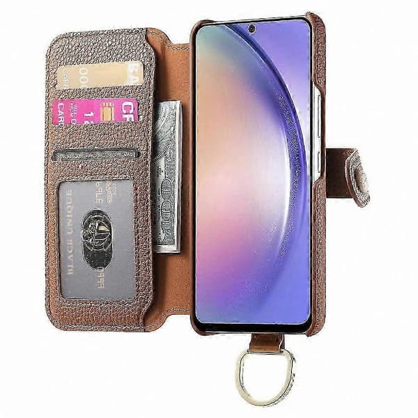 Galaxy A33 5G Läderfodral med Handledsrem, Kortfack och RFID-blockering Brown