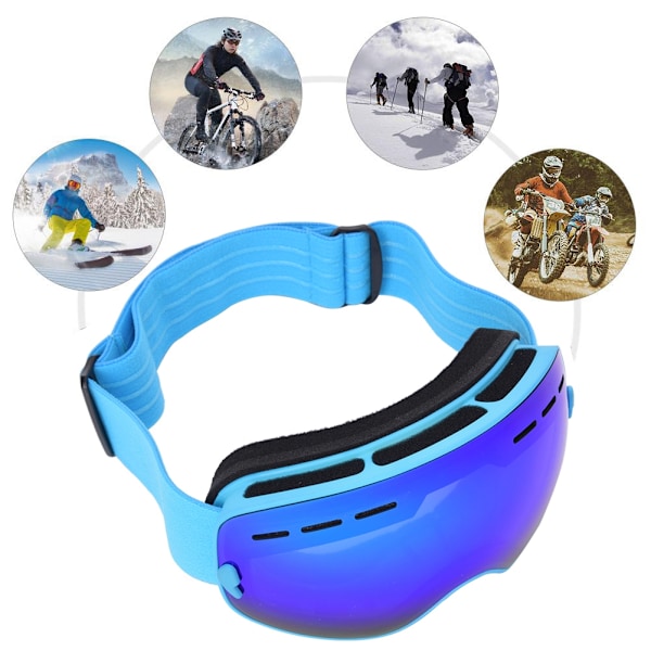 Dobbeltlags Anti-dug Store Sfæriske Udendørs Børnebeskyttelses Ski Sport Briller Skøjteløb Briller Blå Ramme