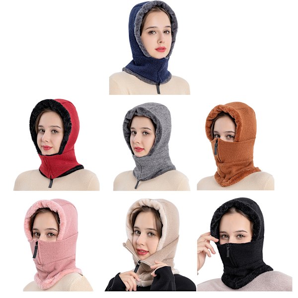 Vinterstrikket lue Scarfsett Lue Glidelås Scarf Øreklaff Fleecefôret ski Vindtett termisk lue Halsvarmer for kvinner Menn Ski Sykling