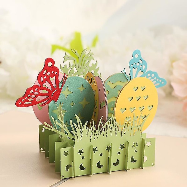 3D Pop-up onnittelukortti Käsintehdyt laserleikatut vintage -kortit pääsiäismunat Luovat värikkäät perhoskortit