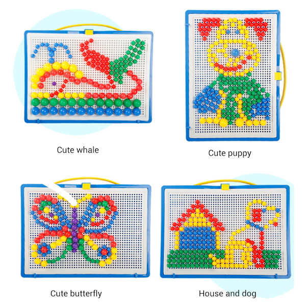 296 st färgglada svampnaglar Pegboard Pussel Set 3D Mosaik Jigsaw Game Byggstenar DIY Leksaker Kit för barn
