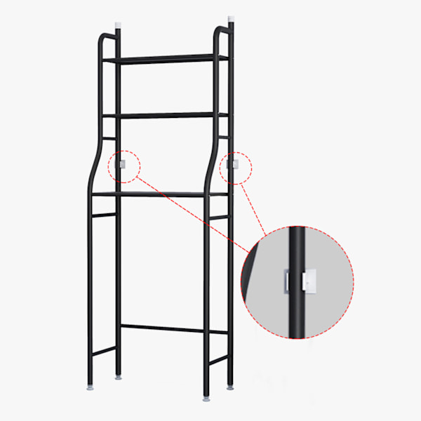 Badrum 3 våningar Hylla Stor Kapacitet Bra stabilitet Utrymmessparande Metallgolvställ för kök Toalett Tvättmaskin Svart